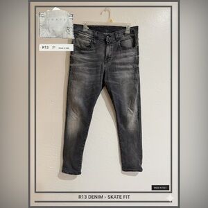 R13 Vintage Grey Men's Skate Fit Relaxed Cotton Blend Jeans size 31